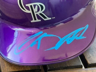 CHASE DOLLANDER Colorado ROCKIES Mini Glossy Baseball Helmet Signed Auto - Image 1 of 4