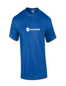 Finnair White Retro Logo Finland Finnish Airline Royal Blue Cotton T-Shirt - Picture 1 of 3