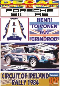 DECAL PORSCHE 911 SC RS HENRI TOIVONEN CIRCUIT OF IRELAND 1984 R. DnF (06) - Picture 1 of 1