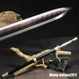 Chinese Dragon & Phoenix 汉剑 Han Jian Red/Blue Damascus Folded Steel Sharp Sword - Picture 1 of 10