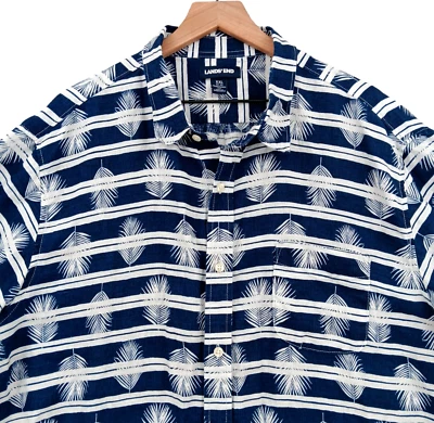 Lands End Shirt Mens XXL Blue Floral Hawaiian Traditional Fit 100% Linen Coastal - Image 1 of 4