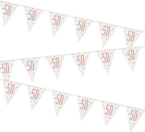 Stunning Rose Gold 50th Birthday Glitz Prismatic Flag Banner (274cm) - Picture 1 of 1