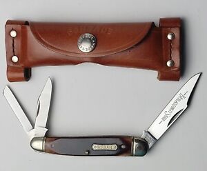 VTG 1985 SCHRADE + N.Y. USA 8041 HERITAGE WHITTLER KNIFE w/ ORIG. LEATHER SHEATH