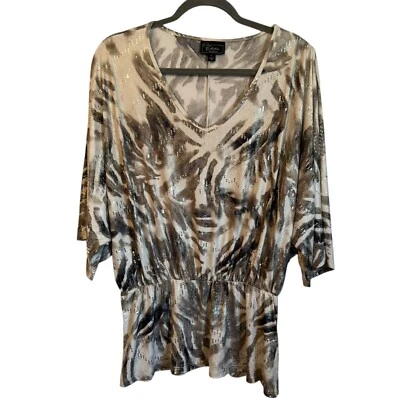 Dressbarn Collection V 领亮片动物印花衬衫女式大码上衣 — 第 1/4 张图片