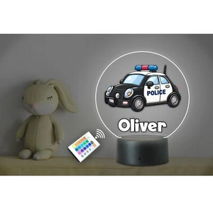 Personalised Kids Name Police Car LED Neon Night Light. Nursery Bedroom. Remote - Picture 1 of 4
