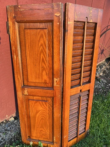 vtg Antique Old  Wooden Window  Plantation Shutter 28.75x 17 1/8in Wide brown Cover