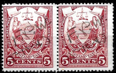 1940s Philadelphia 5c Used Documentary State Revenue PAIR/StampsTax USED VF ship - Image 1 of 2