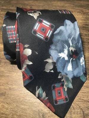 Corbata ZYLOS George Machado 100% Seda Floral Azul Rojo Borgoña Diseño Abstracto Foto 1 de 4