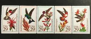 Hummingbirds MNH Strip of 5 Stamps Ex-Booklet 1992 USA #2646a Birds Flowers - Picture 1 of 1