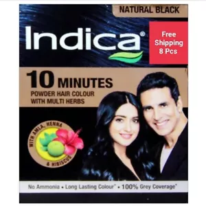 (Pack of 8 ) Indica Natural Black Powder Hair Color with Amla & Heena , 5gm Each - Picture 1 of 9