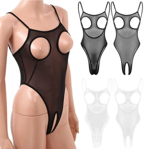 Damen Stringbody Mesh Ouvert-Body Offener Schritt Bodysuit Lingerie Nachtwäsche - Picture 1 of 26