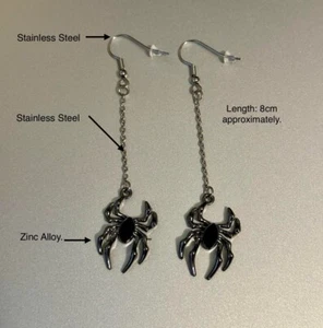 Spider Earrings with Black Stone Silver Finish Brand New Gothic Dangle - Picture 1 of 6
