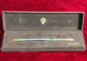 Gucci Sherry Line Silber Metall verdrehter Kugelschreiber (blaue Tinte) mit Box Vintage - Bild 1 von 7