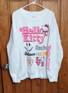 Sanrio Hello Kitty Womens Sweatshirt Top 2X White Pink Long Sleeve Spell Out - Picture 1 of 7