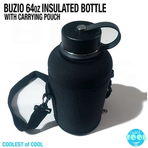 BUZIO 64oz. Insulated Stainless Steel Water Bottle Black w/ pro carrying pouch - Picture 1 of 8