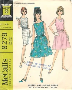 Vestido McCall's 8279 1966 patrón de costura Misses Junior ajustado-falda completa talla 10-12 - Imagen 1 de 2