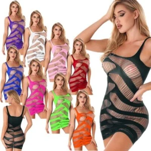 Damen Netzkleid Mesh Kleid Babydoll Kleider Mini Nachtkleid Fischnetz Nachthemd - Picture 1 of 56