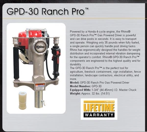 Rhino GPD-30 Gas Powered T Post Driver FREE SHIPPING - Picture 1 of 3