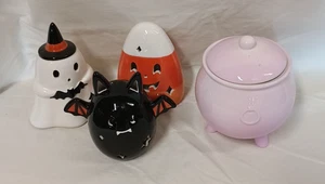 Halloween Ghost, Bat, Candy Corn SET Target Ceramic LED & Cauldron Cookie Jar - Picture 1 of 5