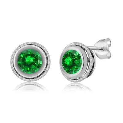 2.00 Ct Round 6mm Green Simulated Emerald 925 Sterling Silver Stud Earrings - Image 1 of 2