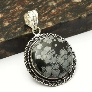 Snowflake Obsidian Gemstone Handmade Pendant Jewelry Gift For Her 2.08" AP-69305 - Picture 1 of 1