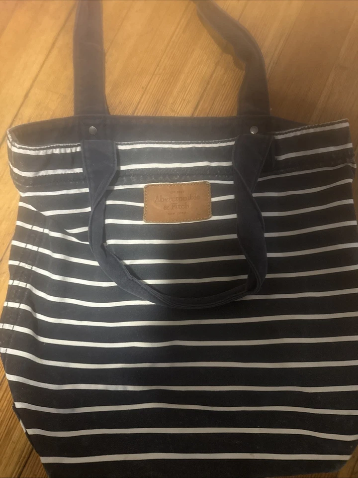 Abercrombie & Fitch в полоску холст сумка с короткими ручками путешествий синий белый 14 «X 14» - Изображение 1 из 4