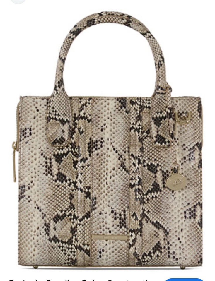 BRAHMIN Caroline Small Satchel Beige Sandcastle Tote Bag Purse Handbag GUC  - Image 1 of 4