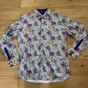 Claudio Lugli Camicia Uomo XL Riga Blu Stampa Floreale Fiori Manica Lunga - Foto 1 di 10