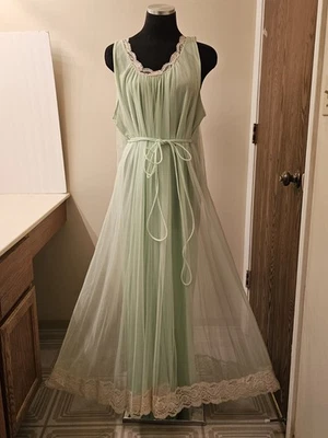 Винтажная длинная шифоновая ночная рубашка Lane Bryant/ Intime мятно-зеленая размер XL 2 слоя  - Изображение 1 из 4