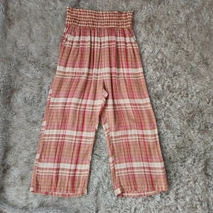 Free People Smocked Waist Plaid Reversible Casual Pants Brown Women's Medium - Picture 1 of 10