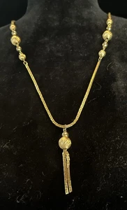 Vergoldete Box Link gerippte Perlen Quaste Halskette 26 Zoll - Bild 1 von 3