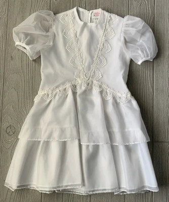 Vestido Vintage Allison Ann Blanco con Detalle de Encaje Niñas Talla 7 Pequeño #1724D Foto 1 de 4
