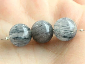 12mm. Cuentas redondas lisas lisas lisas de cuarzo rutilado negro natural 002 - Imagen 1 de 4