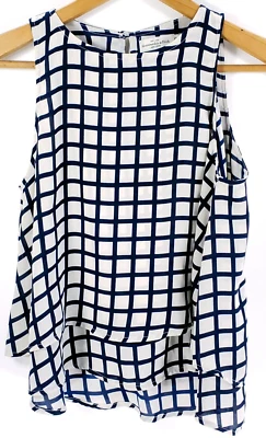 Top para mujer Abercrombie & Fitch XS azul marino blanco cuadrado sin mangas en capas Foto 1 de 4