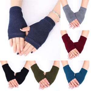 Unisex Warm Fingerless Knitted Gloves Solid Color Mittens Half Finger Gloves - Foto 1 di 17