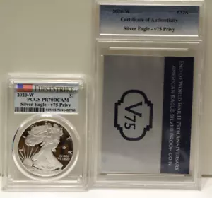 2020-W Silver Eagle V75 Privy PCGS PR70DCAM w/ Slabbed CoA 1st Strike - Picture 1 of 4