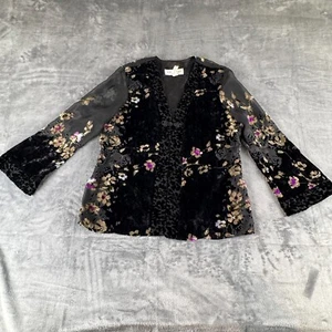 Vintage J.R. Nites by Caliendo Top Jacket Black Velvet Burnout Flare Sleeve L 12 - Picture 1 of 10