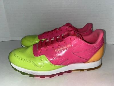 锐步青少年经典皮革甜点包鞋 7 码 BS7244 粉红色绿色橙色 — 第 1/4 张图片