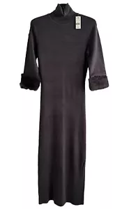 Vintage Koji Yohji Turtleneck Dress Size Small, Rabbit Fur Trim On Sleeves Gray - Picture 1 of 6