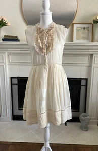 VTG Diab'less Y2K Sleeveless Ruffle Lace Dress Sz S/M Cottage Cotton Silk Ivory - Picture 1 of 14