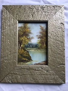 Dipinto olio su tavola di legno originale C Inness incorniciato firmato scena alberi caduta lago - Foto 1 di 4