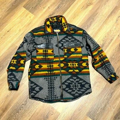 Vintage Easy Riders Leather Wool Jacket Motorcycle Native Navajo Aztec Print M - Image 1 of 4