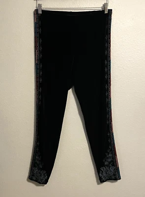 Johnny Was Workshop Mujer Leggings Pantalones Grandes Negro Terciopelo Tahndi Bordado Foto 1 de 4