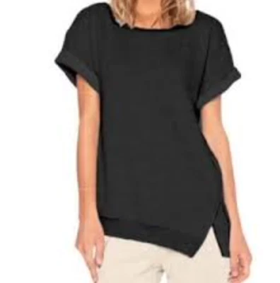 Pam & Gela Asymmetrical Side Zipper Short Sleeve Black Sweatshirt Oversized Sz S - Image 1 of 4