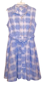 Tommy Hilfiger Fit & Flare Belted Shirt Dress Sleeveless Sz 16 Blue White Flowy - Picture 1 of 9