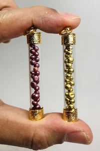 2 Pcs Gold +Red + Gold Leklai Suriyan Racha Amulet Magic Stone Best set Pendant - Picture 1 of 12