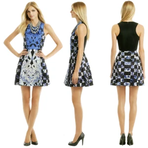Tibi Reality Versus Dream Silk Printed Mini Dress Women's 6 Blue Designer Formal - Picture 1 of 15