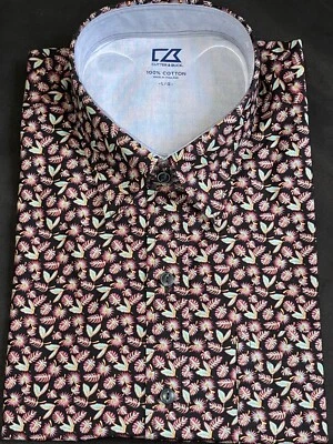 Cutter & Buck Mens Button down Shirt Bahia Floral Black/Green Short Sleeve Large - Image 1 of 2