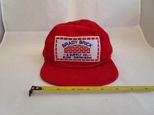 Brady Brick & Supply ELGIN ILLINOIS Vintage Red Corduroy 1980s Hat Cap Visor - Picture 1 of 6