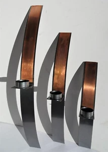 Aristo Home & Garden Steel Copper Modern Arched Wall Mount 3 Set Candle Holders - Picture 1 of 11